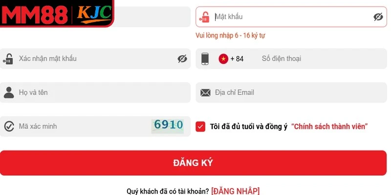 Khi đăng ký MM88, người chơi nên tạo mật khẩu có độ dài đảm bảo 