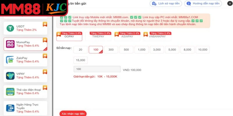 Một vài lưu ý quan trọng khi thực hiện nạp tiền MM88 